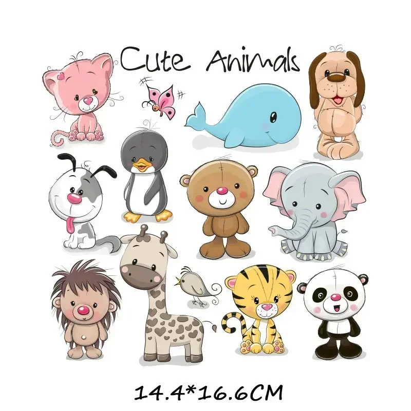 Set Combination Animal Children DIY  Heat Transfer of Patches Transfer Fusible Clothing Sticker Appliques Decoration T-shirt PVC