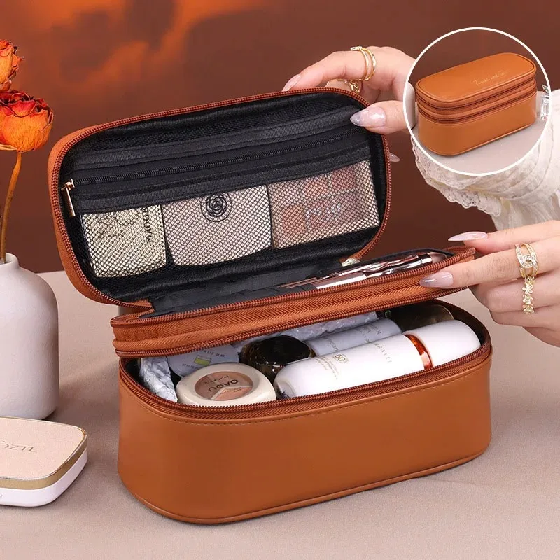 Women's Cosmetic Bag Makeup Bag Double Layer Large Capacity Luxury Cosmetics Organizer Travel Essentials Women's Cosmetic Bag
