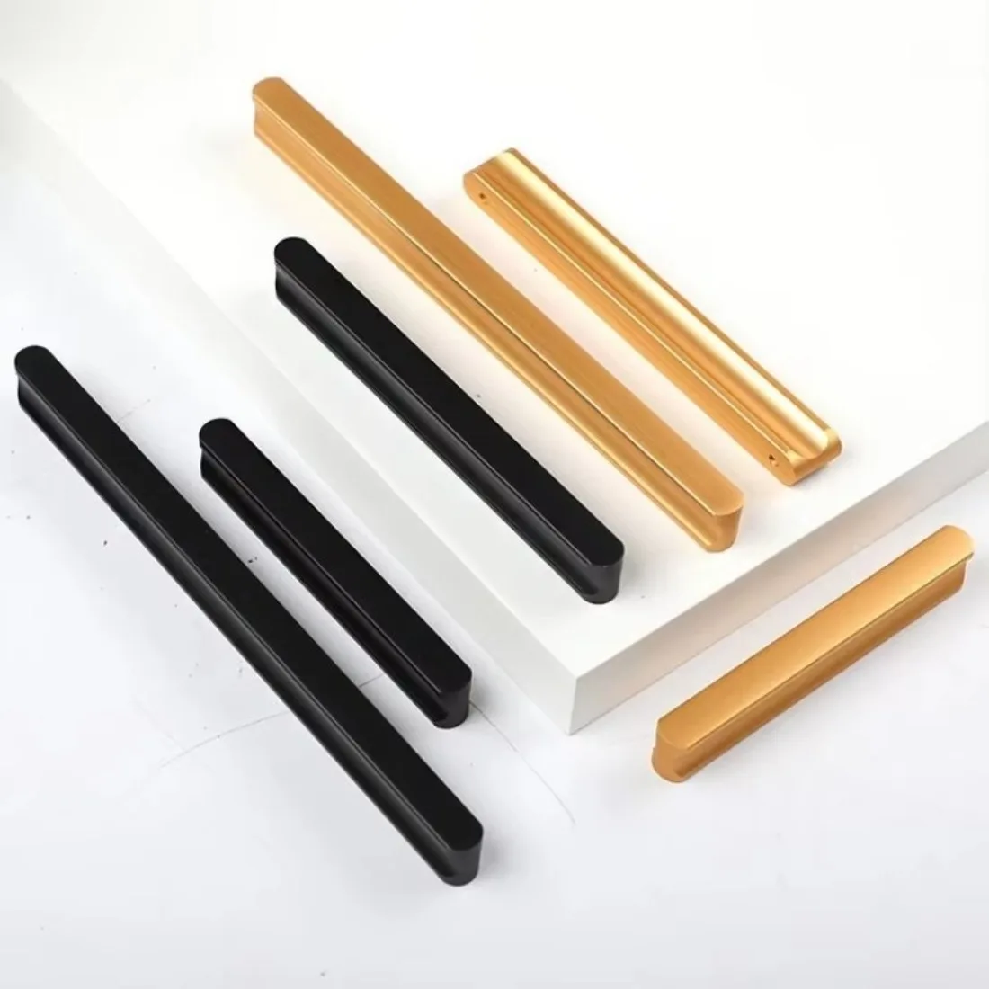 Modern Minimalist Solid Train Track Hardware Black Shoe Cabinet Wardrobe Cupboard Door Drawer Long Alloy Pulls