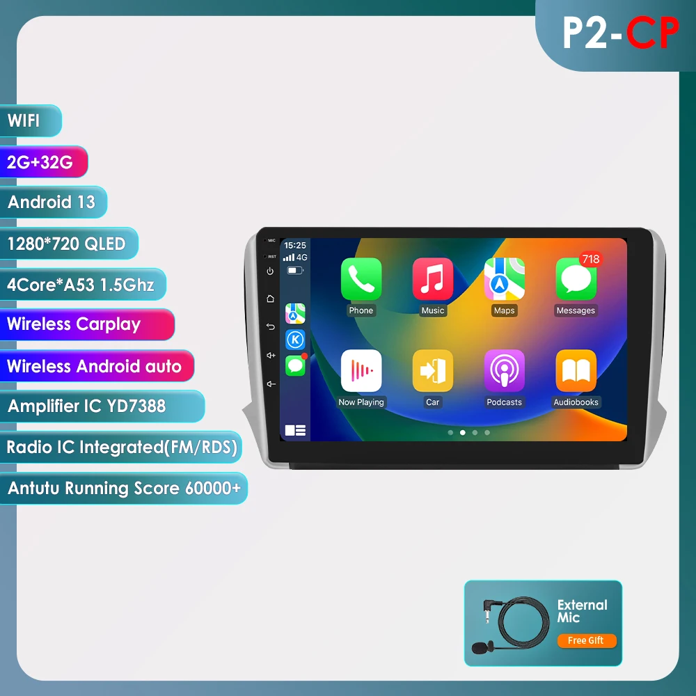 Intelligente autosystemen voor Peugeot 2008 208 2014-2018 Autoradio Draadloze Carplay 4G WIFI 6115 GPS Navi Stereo Multimedia Speler