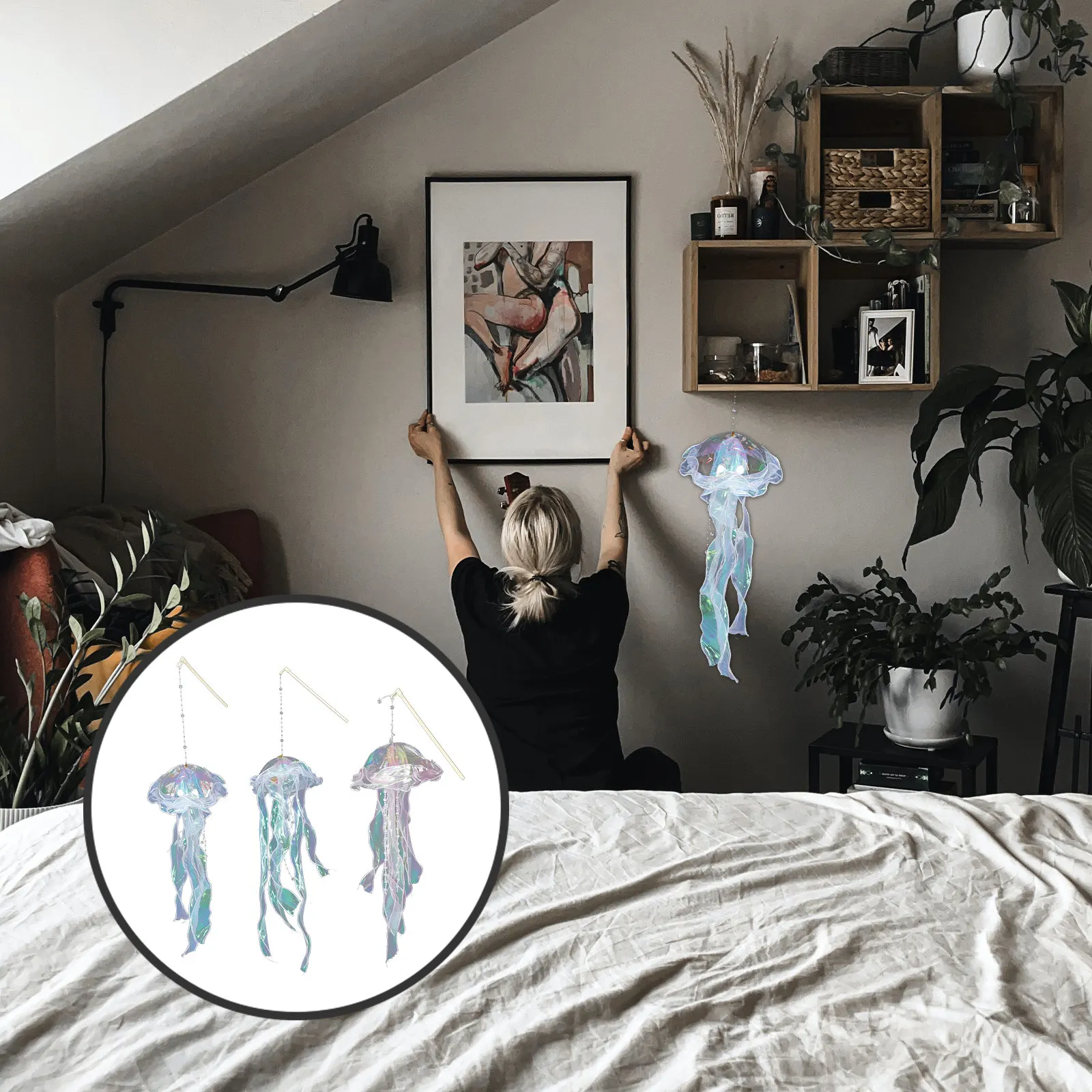 

Набор из 3-х портативных светильников-медуз для декора спальни, подвесные лампы-медузы для украшения комнаты и вечеринок