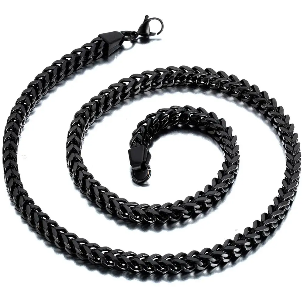 Boniskiss 6MM Width Heavy Men's Black Cut Curb Cuban Link Square Chain Stainless Steel Punk Hip Hop Necklace