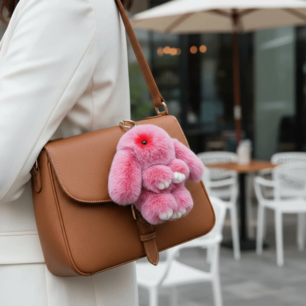 

Animal Shape Fashion Rabbit Fur Keychain Fluffy Lovely Play Dead Rabbit Doll 15cm Cute Plush Rabbit Pendant Children's Toys