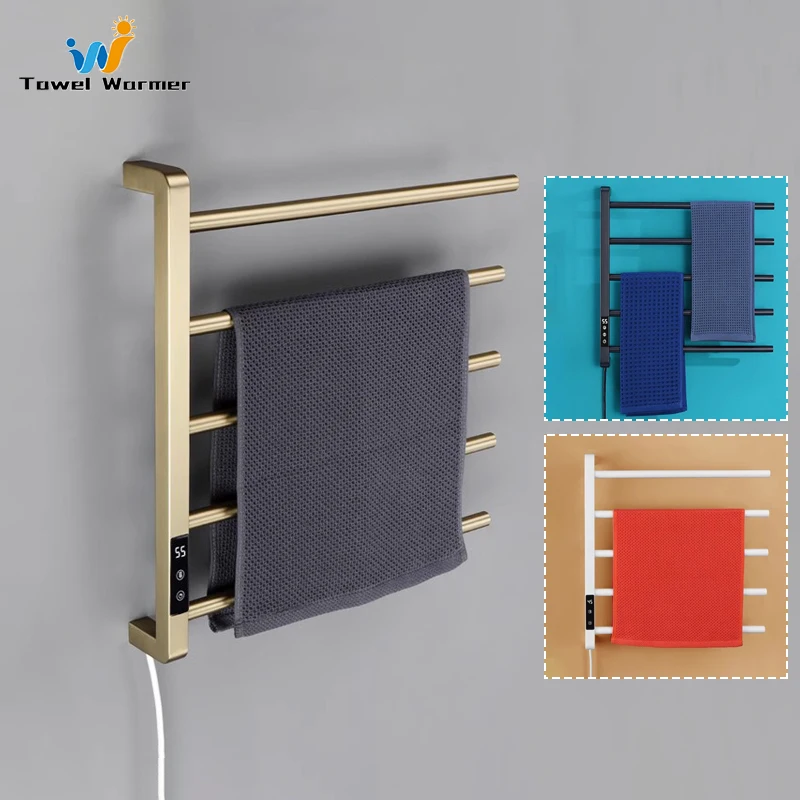 

Bathroom Brushed Gold Electric Heated Towel Rail Smart Touch Control Towel Warmer Stainless Steel Fast Dry Electric Towel Rack