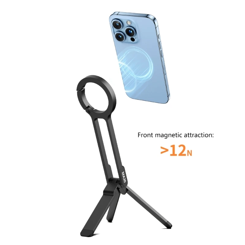 حامل ثلاثي للهاتف بجيب مغناطيسي قابل للطي ومزود بمقبض تثبيت ثلاثي للهاتف المحمول الصغير