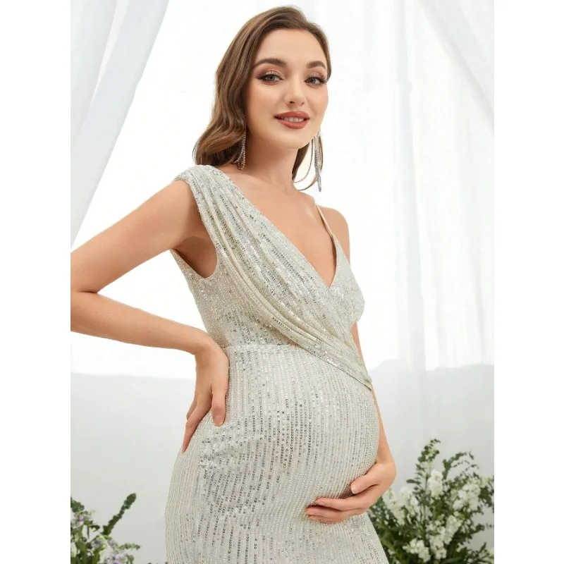 Maternity Split Thigh Sequin Cami Dress With Belt