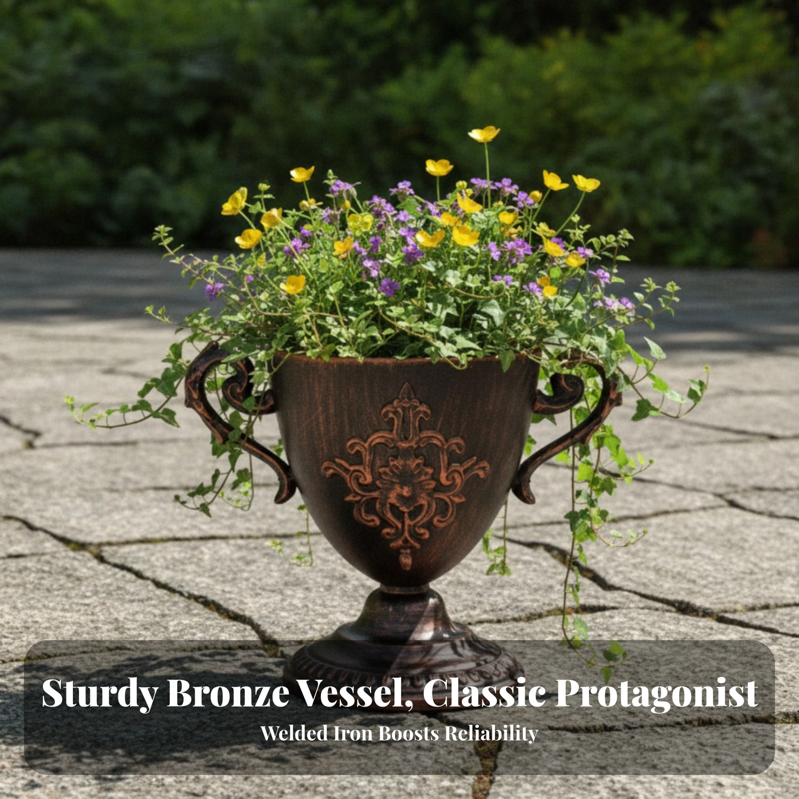 Trophy Planter Metal Planter with Handles Urn Decorative Flower Pot Timeless for Centerpieces, Tabletop