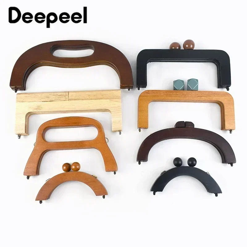 1Pc Deepeel Bag Wooden Handle Bags Closure Kiss Clasp Purse Frames Lock Buckles Handles DIY Handbag Sewing Brackets Accessories