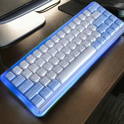 White-Blue Jelly Round 136 Font Translucent Key caps Cherry Profile for CherryMX Mechanical Keyboard Ice Crystal Backlit Keycaps