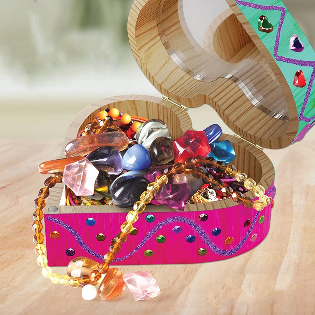 

2Pcs Heart Shaped Jewelry Box Unfinished Wooden Craft Container Storage Case