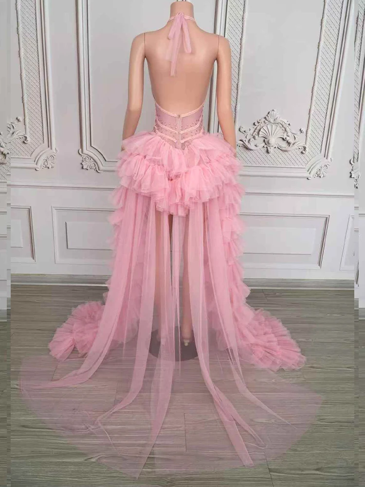 Hochwertige Heißprägung, sexy Hals hängendes Netz-langes Kleid, 2025, neue Mode, individuelle Damenbekleidung