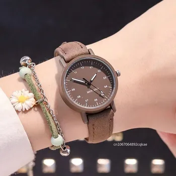 שעוני יד קוורץ לנשים עמידים במים עם מסגרת עגולה, שעון רטרו לנשים ולבנות עם רצועת עור PU, שעוני נשים Reloj Para Mujer