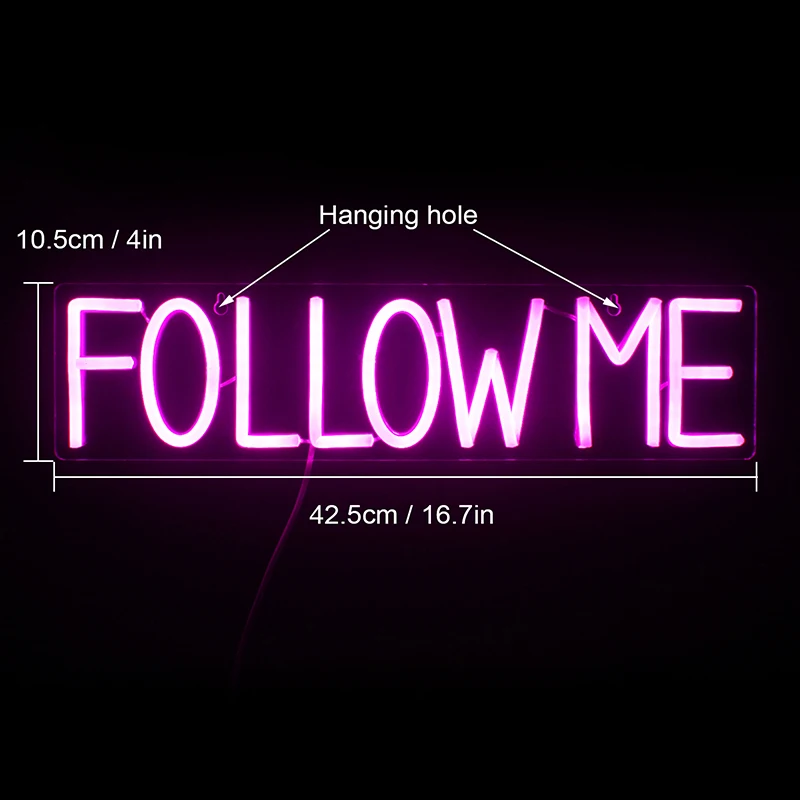 Ineonlife Neon Sign Follow Me LED Neon Lights for Decoration Mariage Usb Bedroom Art Wall Home  Party Christmas Neon Room Decor