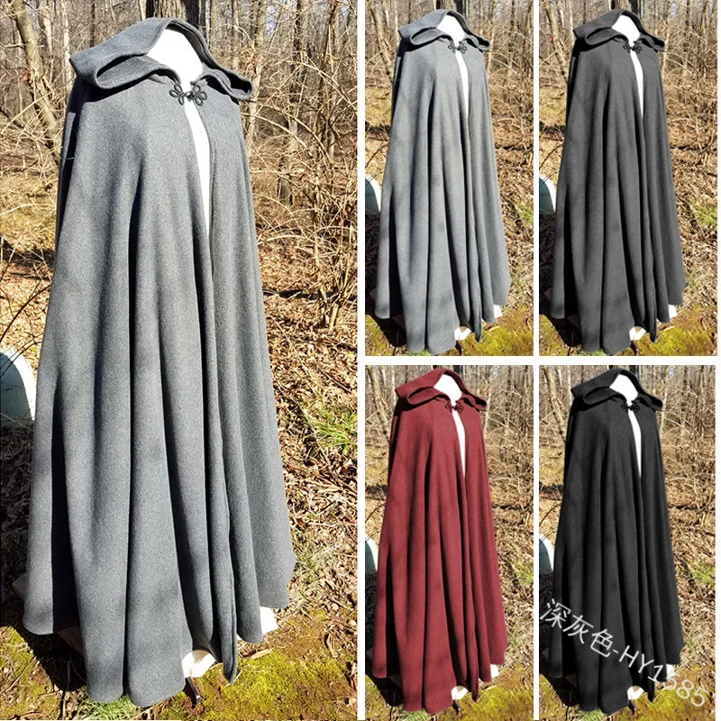 Halloween Cosplay Costume Medieval Women Men Vintage Gothic Hooded Cloak Coat Vampire Devil Wizard Cape Viking Mage Robe Gown