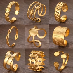 Stainless Steel Rings Hollow Cuban Chain Vintage Exquisite Sun Moon Korean Fashion Adjustable Open Rings For Women Jewelry Gifts
