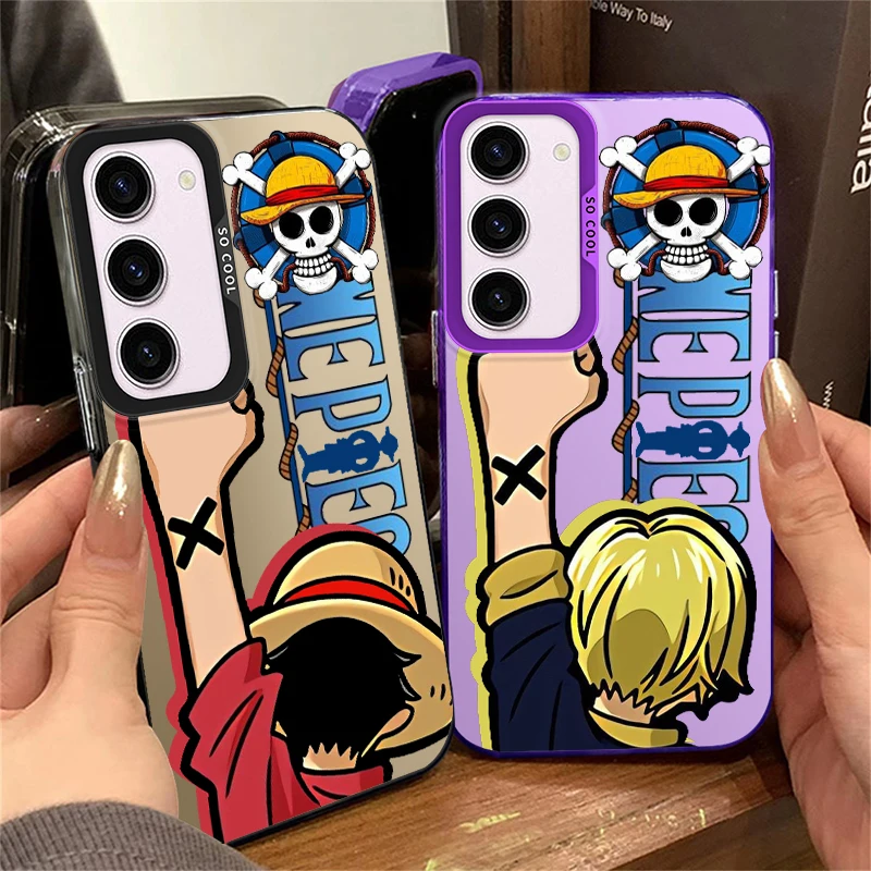 O-one Pieces Cartoon For Samsung Galaxy S24 S23 S22 S21 S20 FE Ultra Plus Lite 5G Fashion Colorful Silver Phone Case