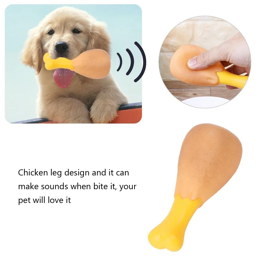 Robustes Kauspielzeug für Hunde aus Gummi in Form eines Hühnertrommelstöcks mit Quietscher für interaktives Welpenspiel – Detail 2