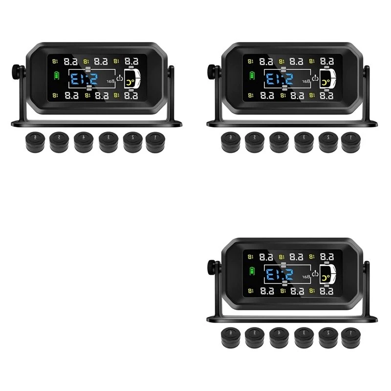 3X RV Truck TPMS 6 Wheels Sensor Solar Tire Pressure Monitoring System Temperature Clock Air Pressure Display Alarm A Limited