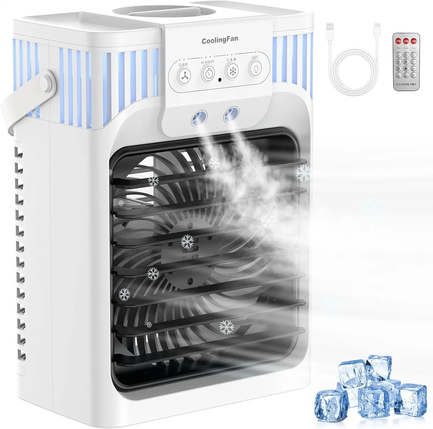 

4-in-1 Personal Evaporative Air Cooler with Remote, 3 Speeds & Mist, 7-Color Night Light, 2-8H Timer, 1200ML Cooling Fan for Bedroom Office Home