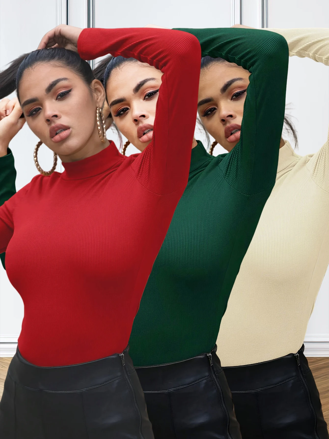 

Однотонная универсальная бестселлерная женская футболка с длинными рукавами в европейском и американском стиле, комплект из трех предметов