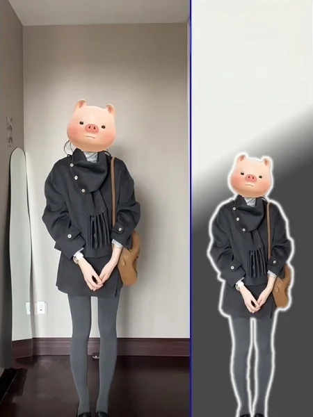 

plus Size Plaid Woolen Coat with Scarf Ne Design in Deep ey Casual Slimming ort Outerwear for Women Spring New Sle