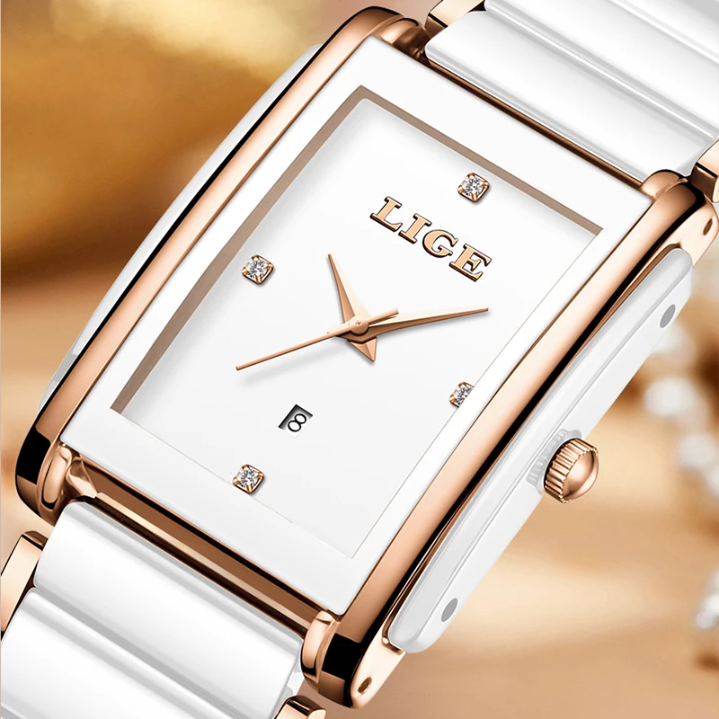 LIGE 2026 Women's wristwatch Luxury clock Fashion business Ceramic Strap Waterproof quartz Women's Watch Casual reloj de mujer