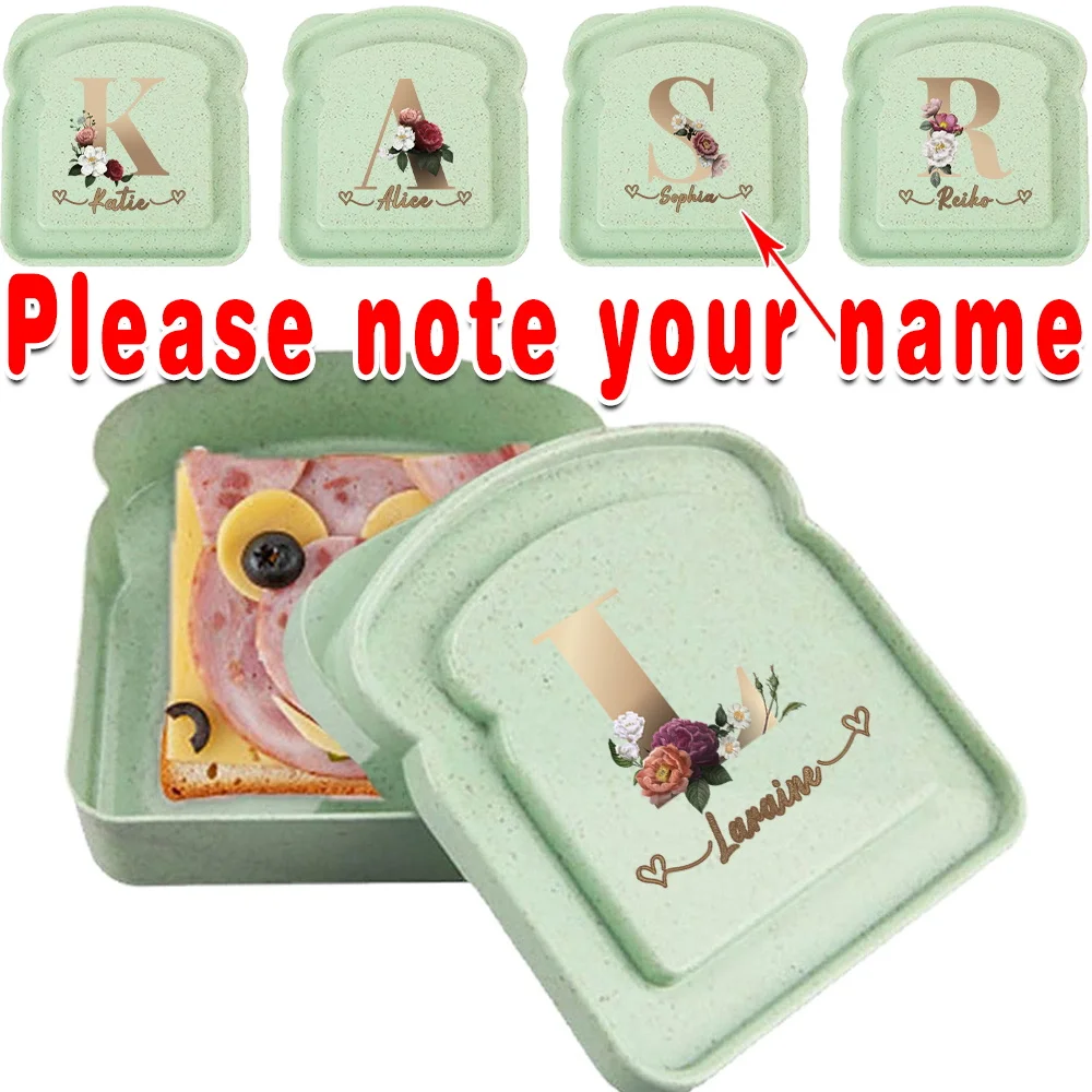 

Customized Name Toast Lunch Box Durable Bento Box With Lid Household Bread Sandwich Organizer Case Breakfast Containers Outdoor