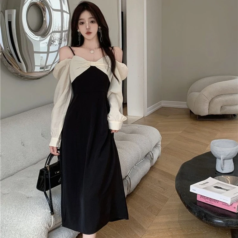 เดรสยาวแขนยาวสไตล์เกาหลีสำหรับผู้หญิง  งานปาร์ตี้  ทรงเข้ารูป  งานพรอม  แฟชั่นฤดูใบไม้ผลิ ฤดูใบไม้ร่วง 2025  สไตล์ Y2k ชุดเดรสแบบชิ้นเดียวสำหรับผู้หญิง