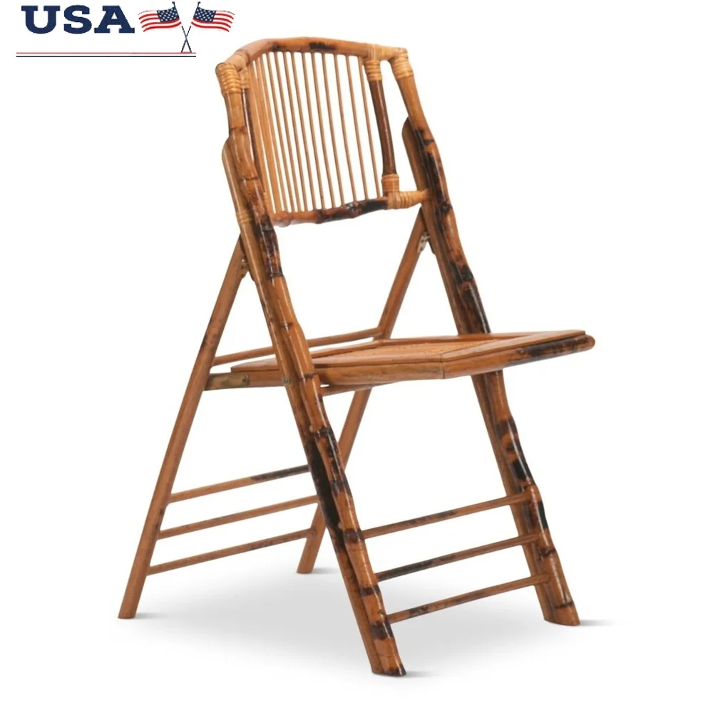 

Bamboo Folding Chair Set of 4 Lightweight Rustic Indoor Outdoor Use Durable Comfortable Stick Back Design