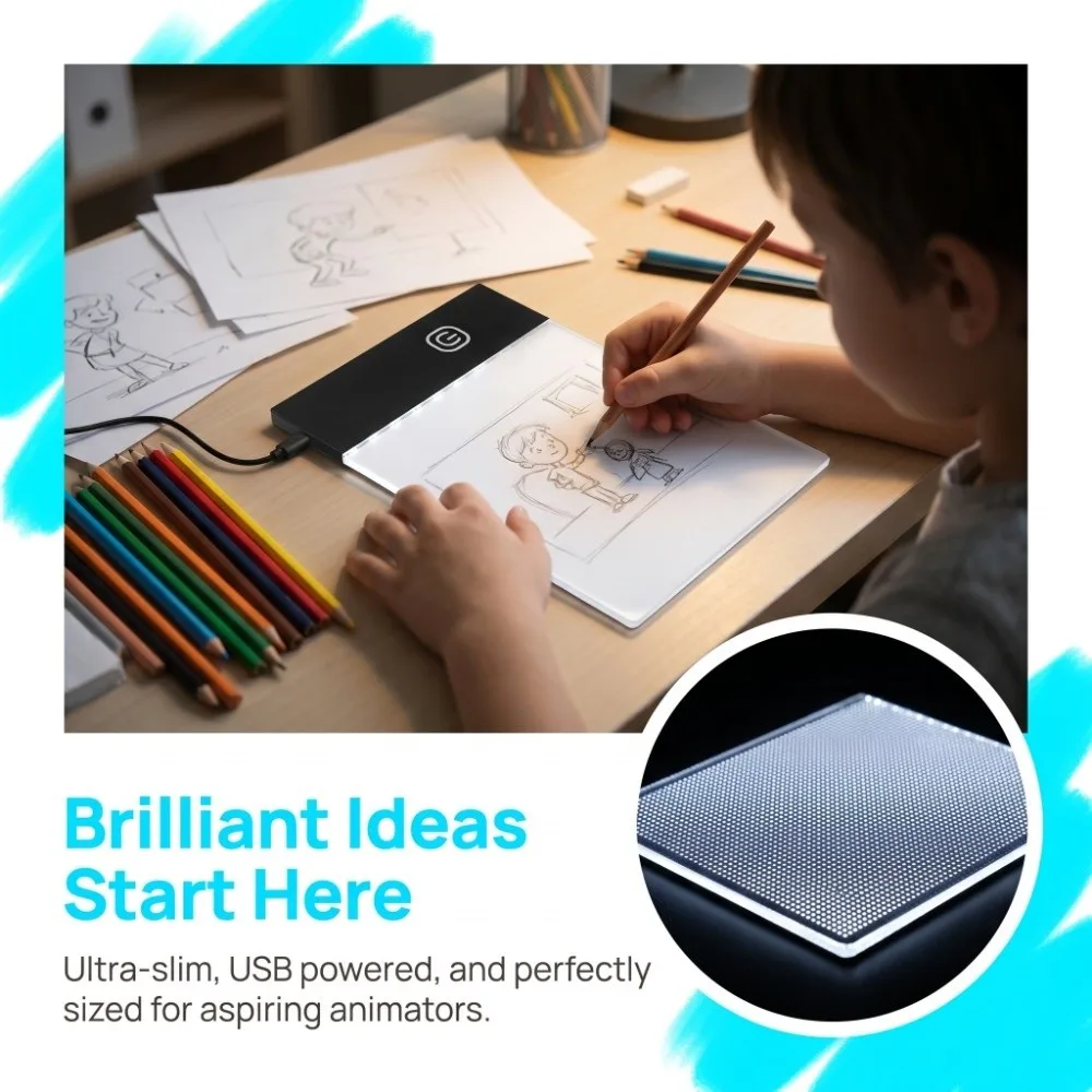 3.3 x 5.1in LED Light Board Ultra Thin Adjustable Brightness Tracing Light Pad USB Powered Drawing Tablet Calligraphy Practice