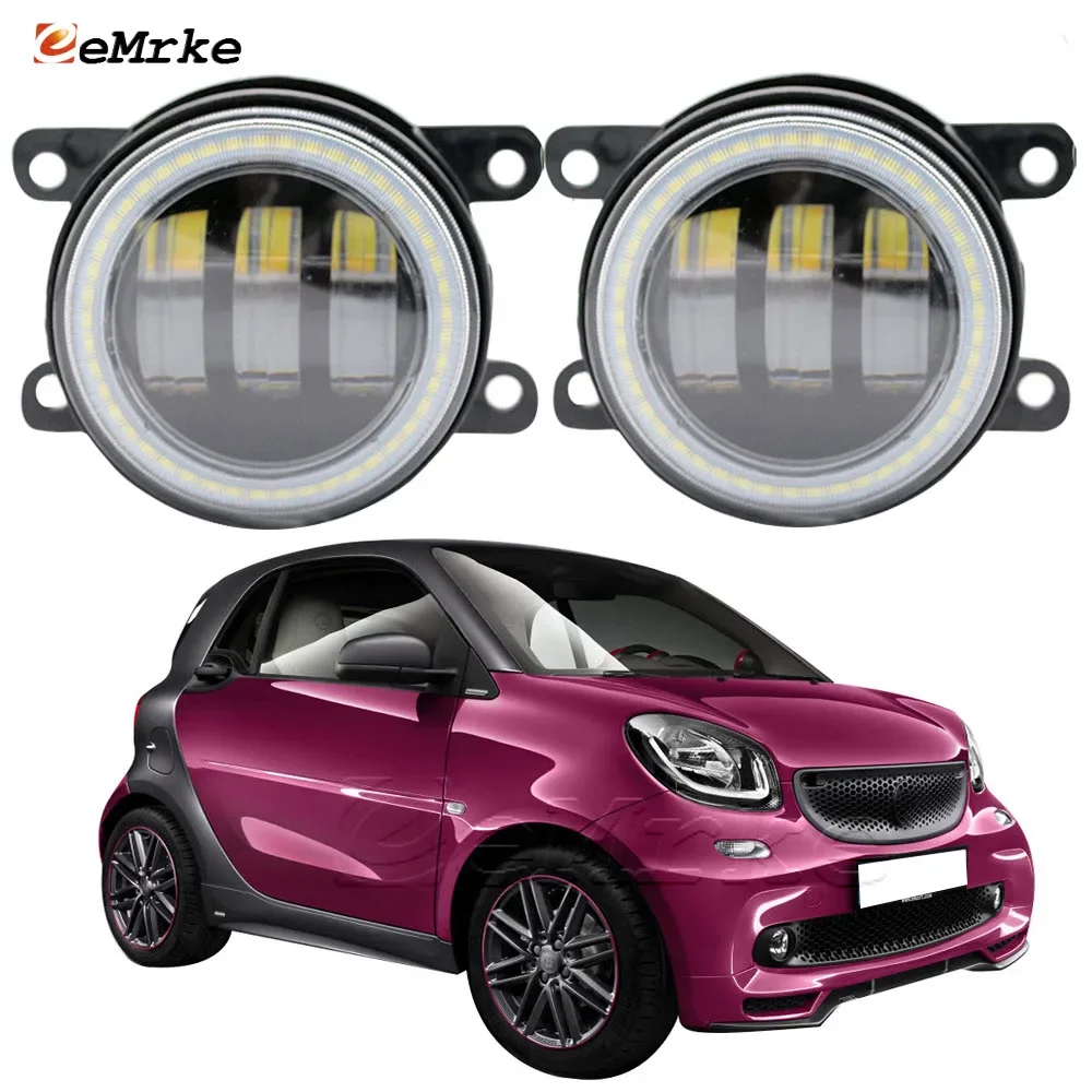 2x Led Angel Eye DRL Fog Lamp Assy with Lens for Smart Fortwo Forfour 453 2014 2015 2016 2017 2018 Car Daytime Running Light