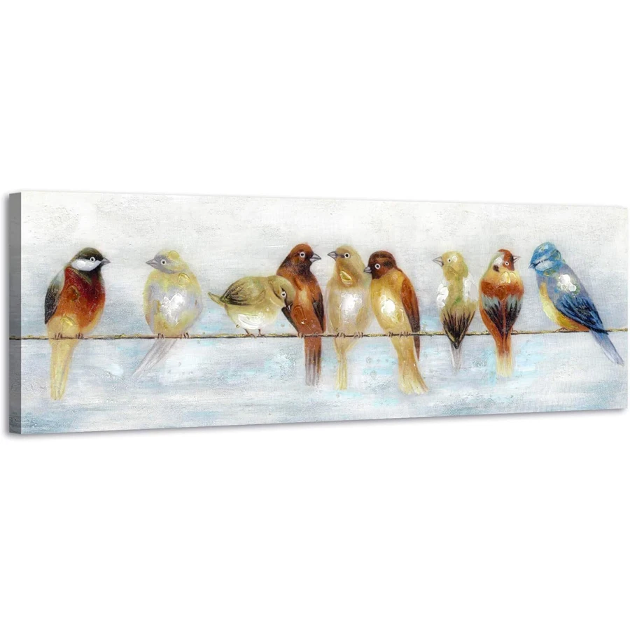 Vintage Bird Wall Art Rustic Chickadee Diamond Painting Colorful Cute Sparrow Picture Pink Flower Branch Countryside Home Decor