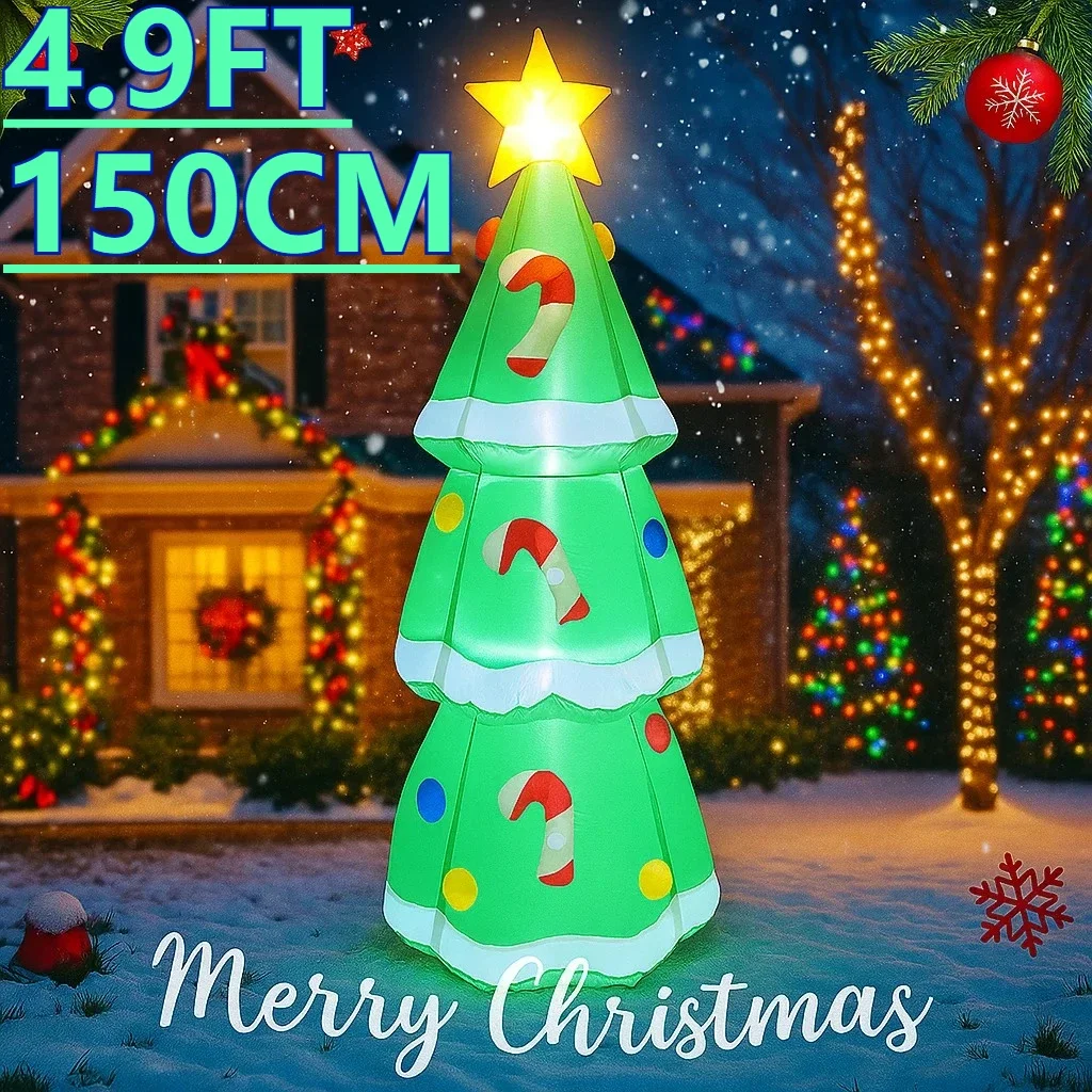 

4,9 фута надувные рождественские праздничные украшения для двора, украшения для домашнего декора, подарки, светодиодная подсветка дерева с конфетами, рождественская игрушка