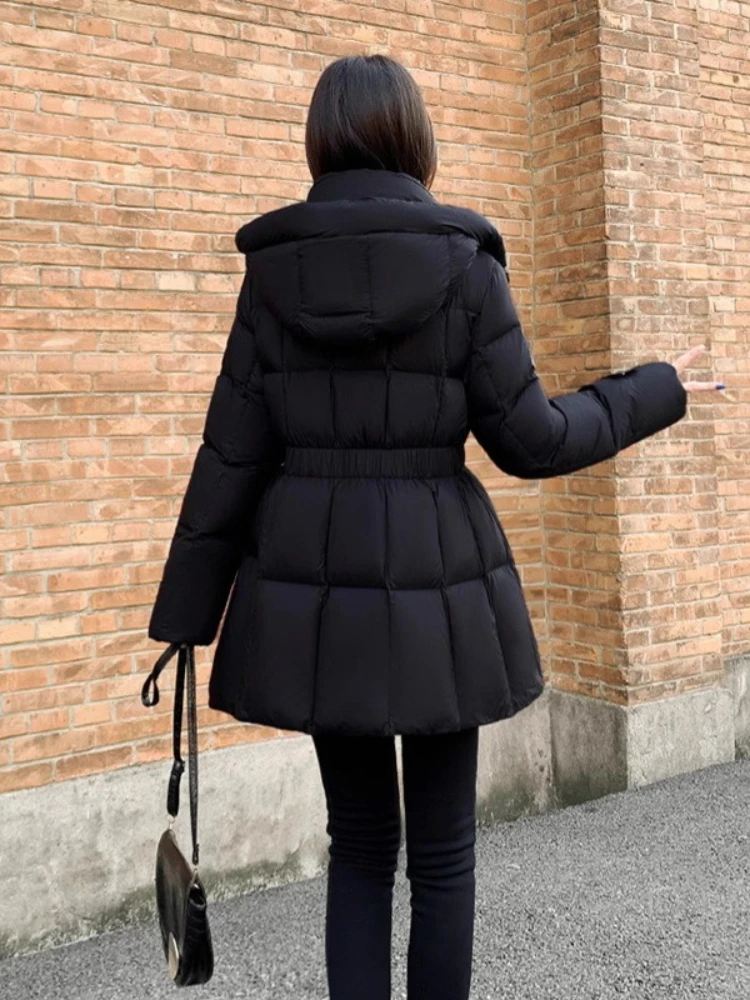 Winter Clothes Korean Chic Down Jacket For Women Hooded Zipper Drawstring Thick Warm White Duck Puffer Coat Ladies Clothing