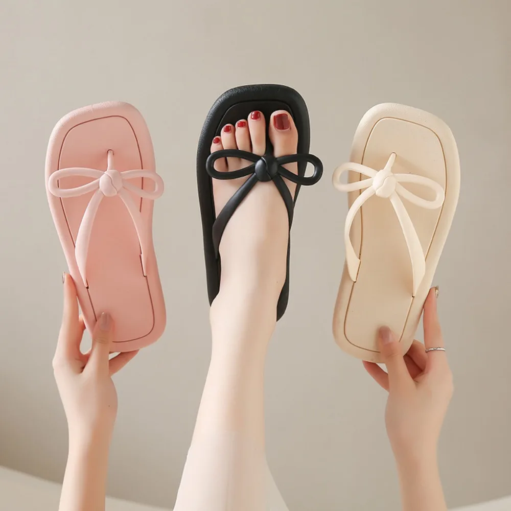 

Fanceey модные милые тапочки с бантом, летние женские сандалии с квадратным носком, новые однотонные удобные сандалии на плоской подошве, садовая пляжная уличная обувь