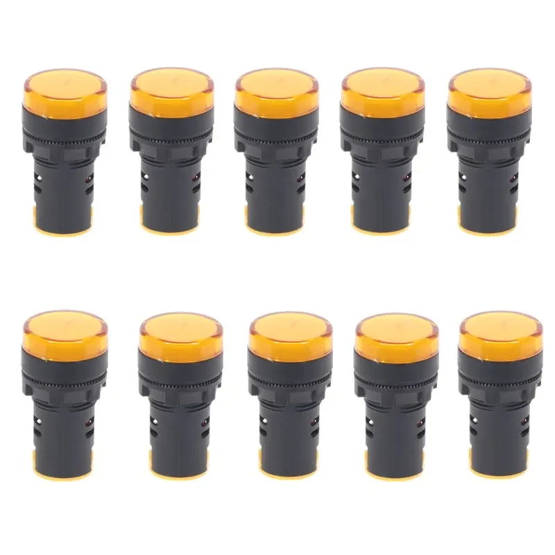 10Pcs Yellow Button 22mm Panel Mount LED Power Indicator Pilot Signal Light Lamp AD16-22 12V 24V 110V 220V