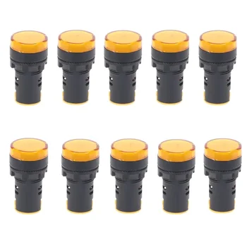 10 pçs botão amarelo 22mm montagem em painel led indicador de energia piloto luz de sinal lâmpada AD16-22 12v 24v 110v 220v