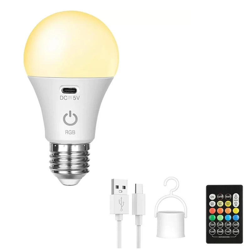 

MOPHE-Smart RGB USB LED Bulb - Rechargeable, Dimmable Smart Bulb E27 With Timing Cordless Battery Operated Light Bulb