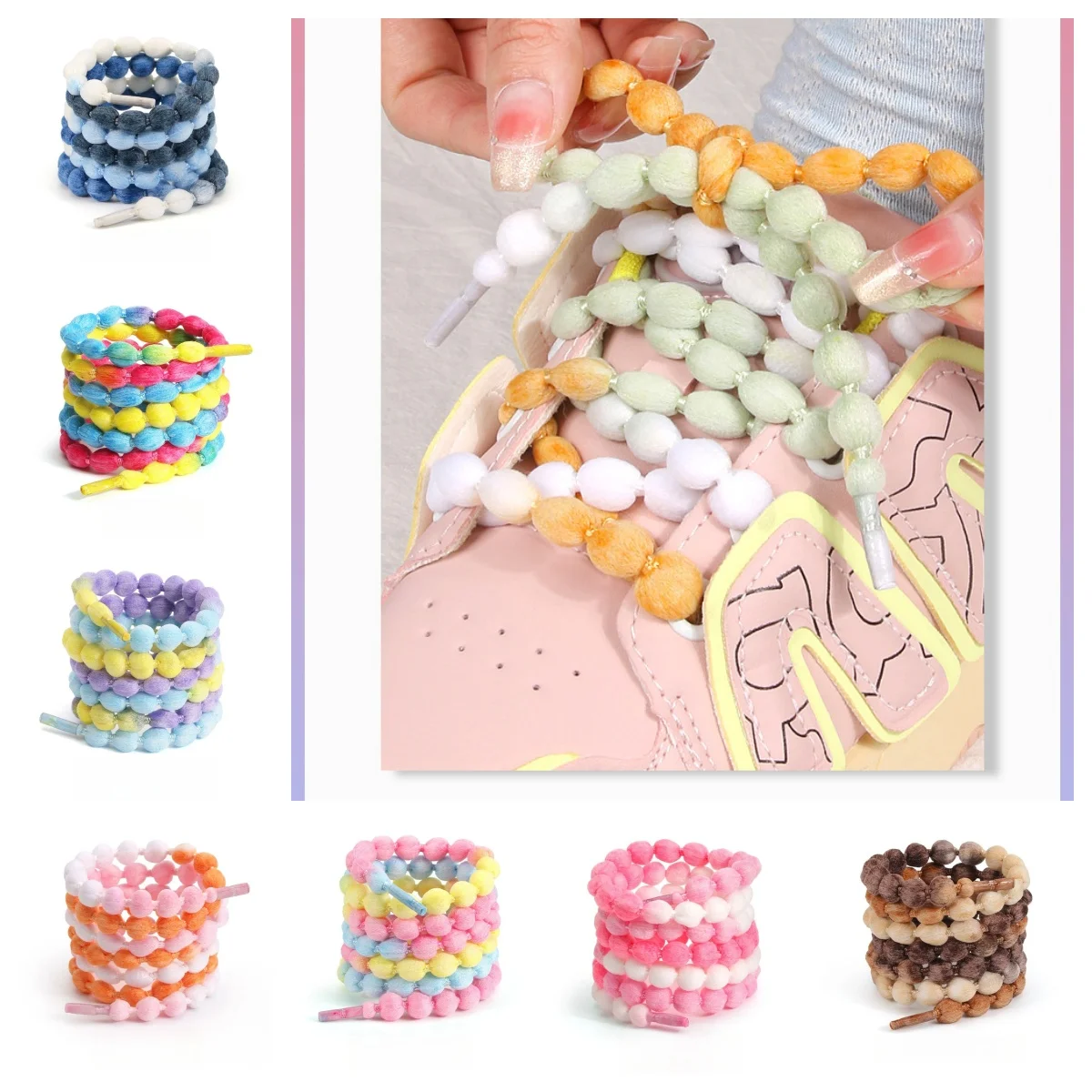Colorful Woven Bubble round Shoelaces Gourd Shape DIY Sandals Accessories for Clogs And Crocs Shoe Charms