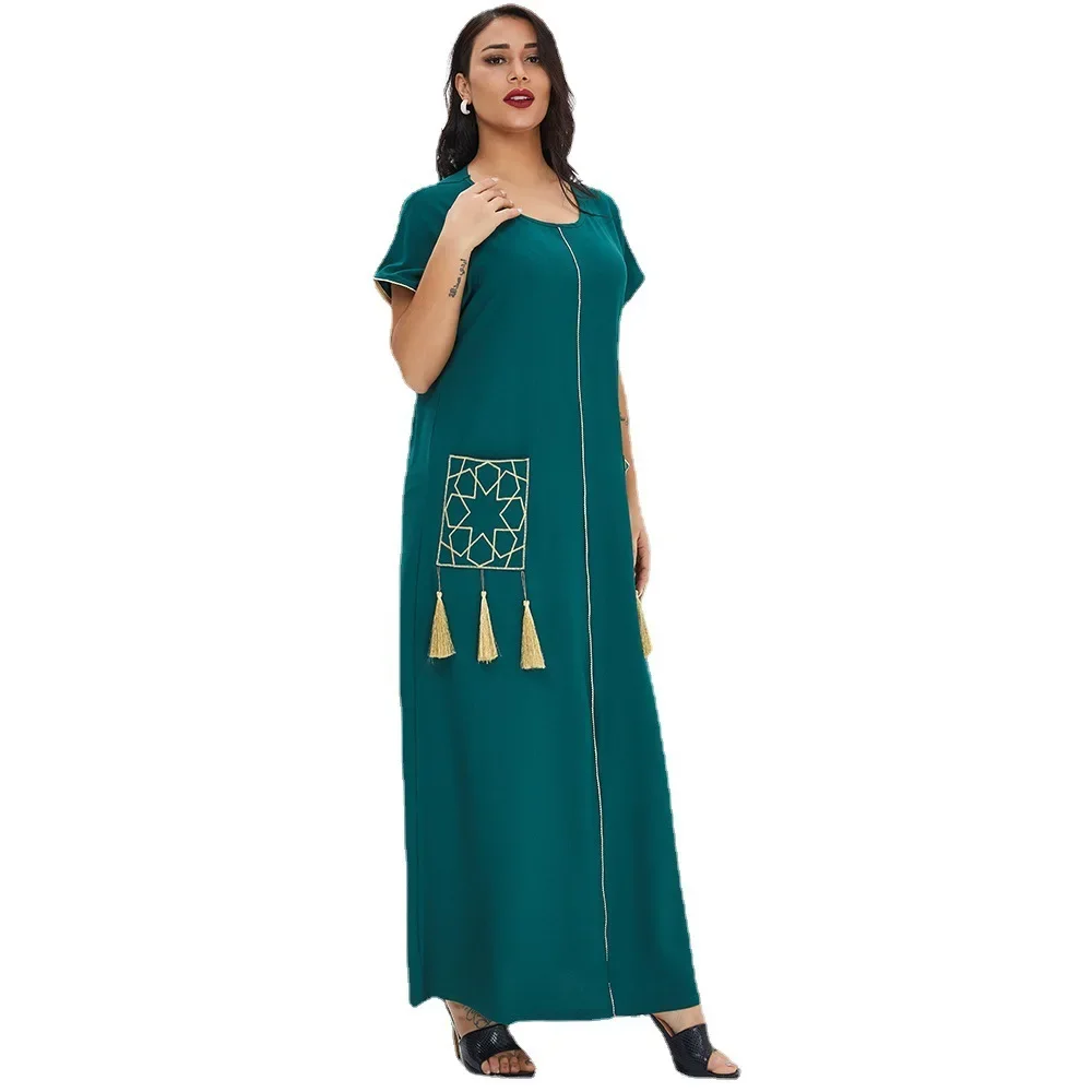 Women's Abayas with Free Shipping Elegant Muslim Style Women's Maxi Dress for Summer with Short Sleeves and Long Skirt