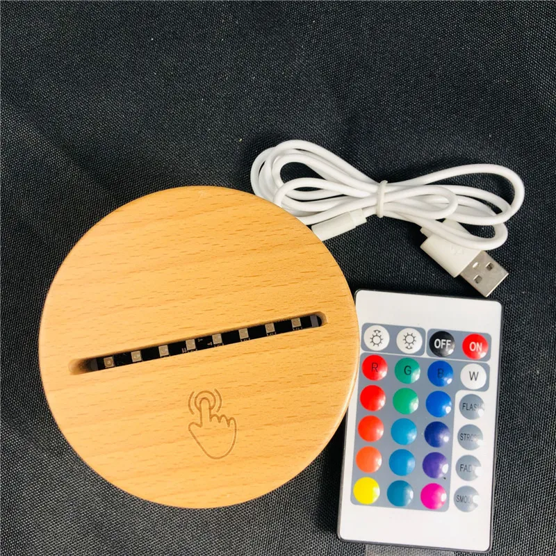 5Pcs Round Solid Wooden Led Base Lamp USB Charge 7Color Acrylic Remote Control Night Light Holder Table Decoration Gift