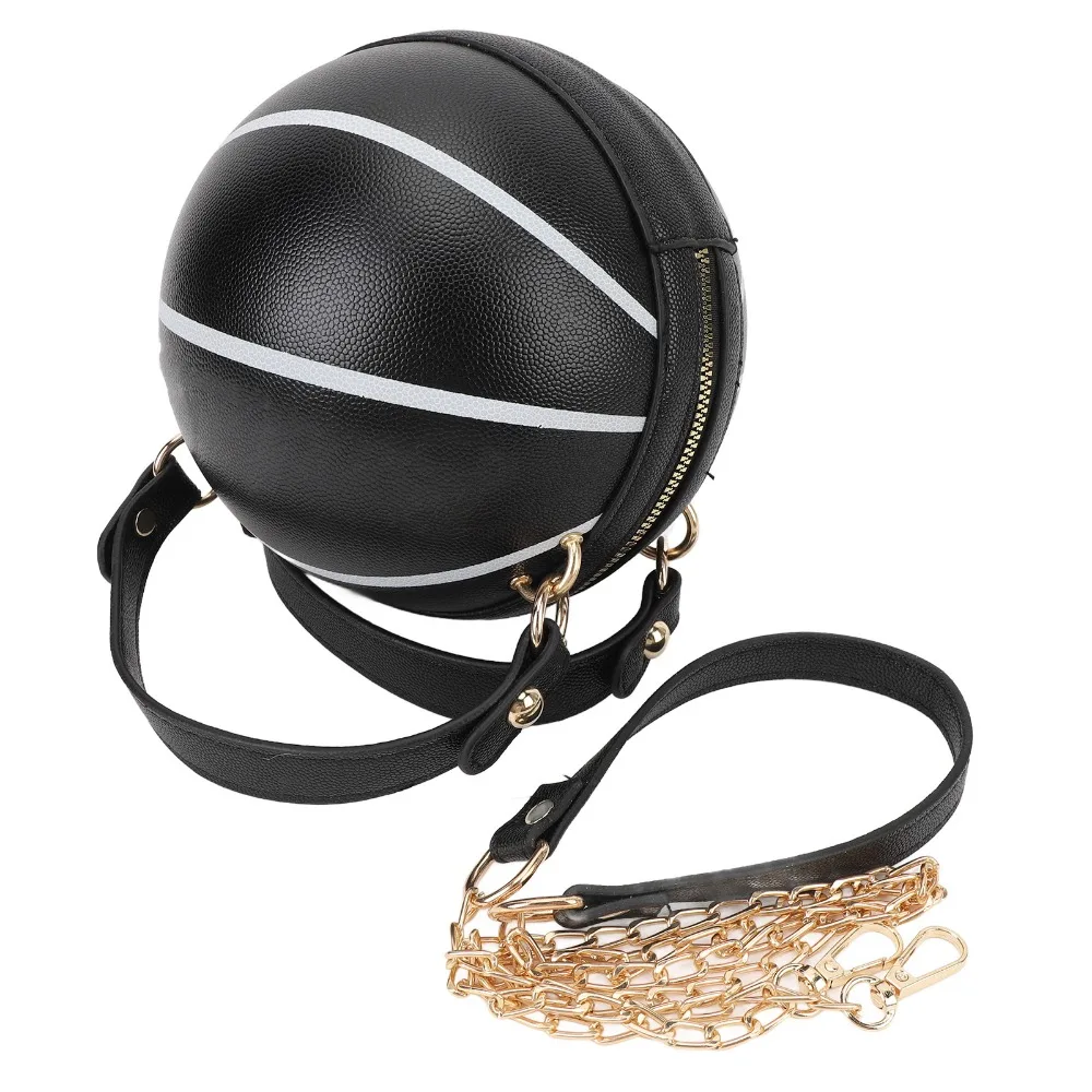 Durable PU Leather Basketball Bag With Zipper Multiple Wearing Options Cross Body Bag Round Handbag Travel
