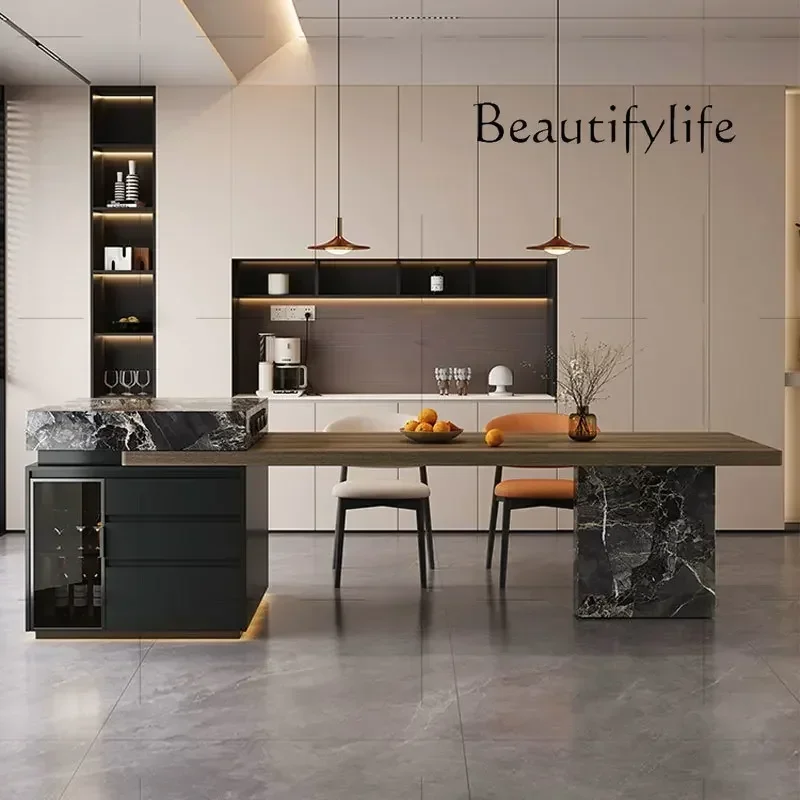N44 Italian Light Luxury, Rock Slab, Island Dining Table, Multifunctional, Extendable, Designer, High-end, Storage, High-low Din