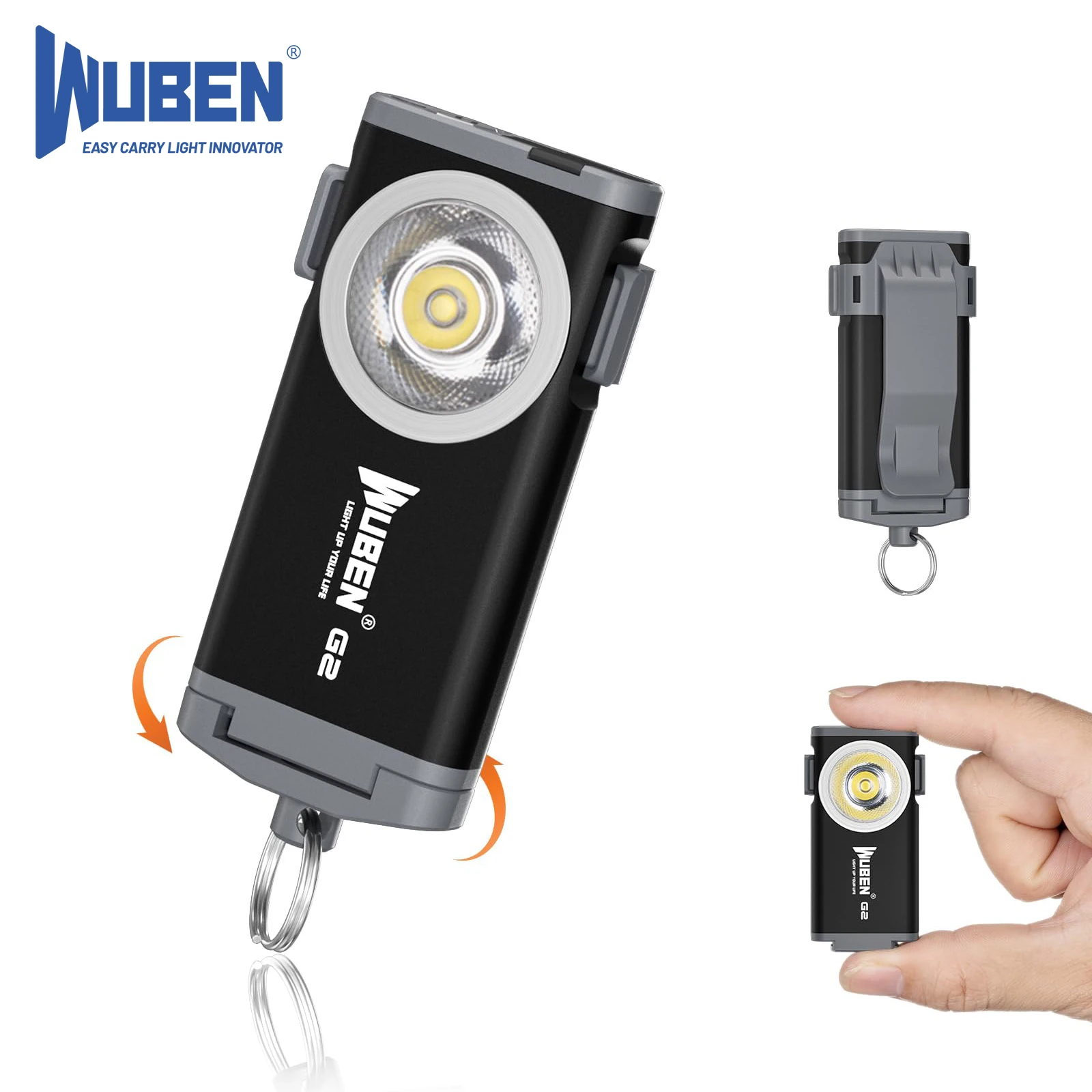 WUBEN G2 Multi-functional Mini EDC LED Keychain Flashlight 500 Lumen Rechargeable 5 Modes Magnetic Tail Camping Lamp