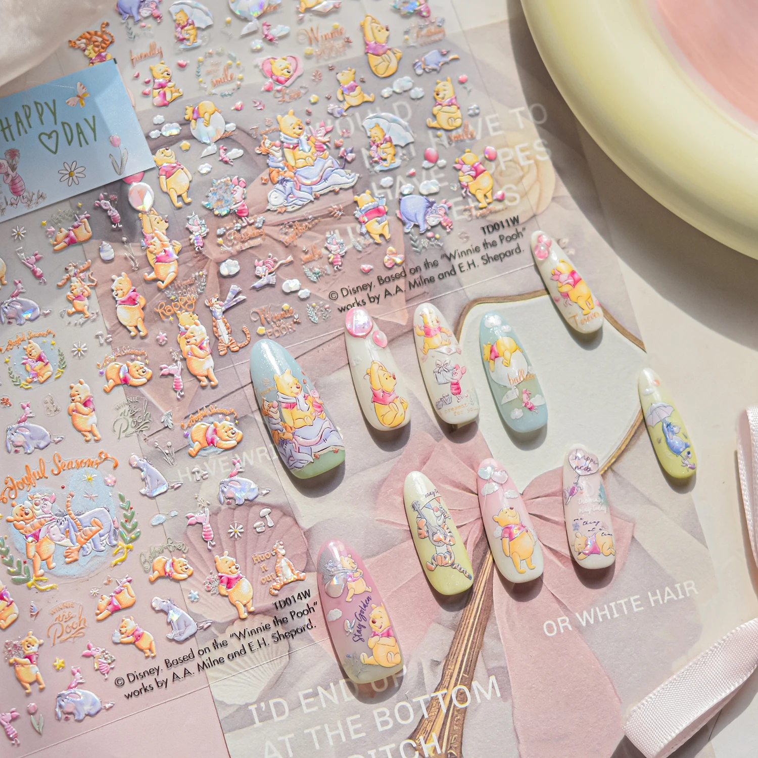 

1PCS Cute Cartoon Winnie the Pooh 5D Nail Stickers Nail Accessories Disney Anime Nail Art Deco Mickey Mouse Relief Stickers