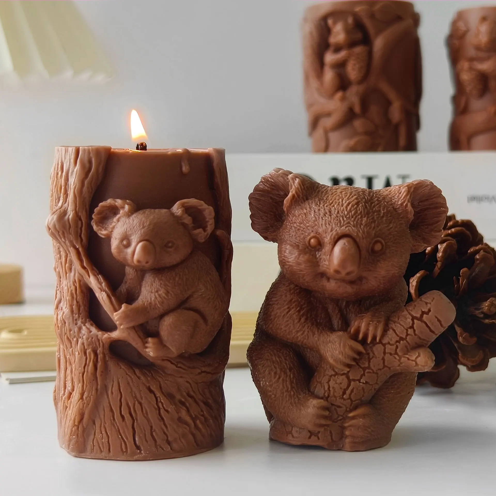 ثلاثية الأبعاد السنجاب تناول كوز الصنوبر كوالا على فرع الإغاثة عمود قالب شمع اسطوانة قالب من السيليكون لتقوم بها بنفسك الروائح الشمع الجص الراتنج #5