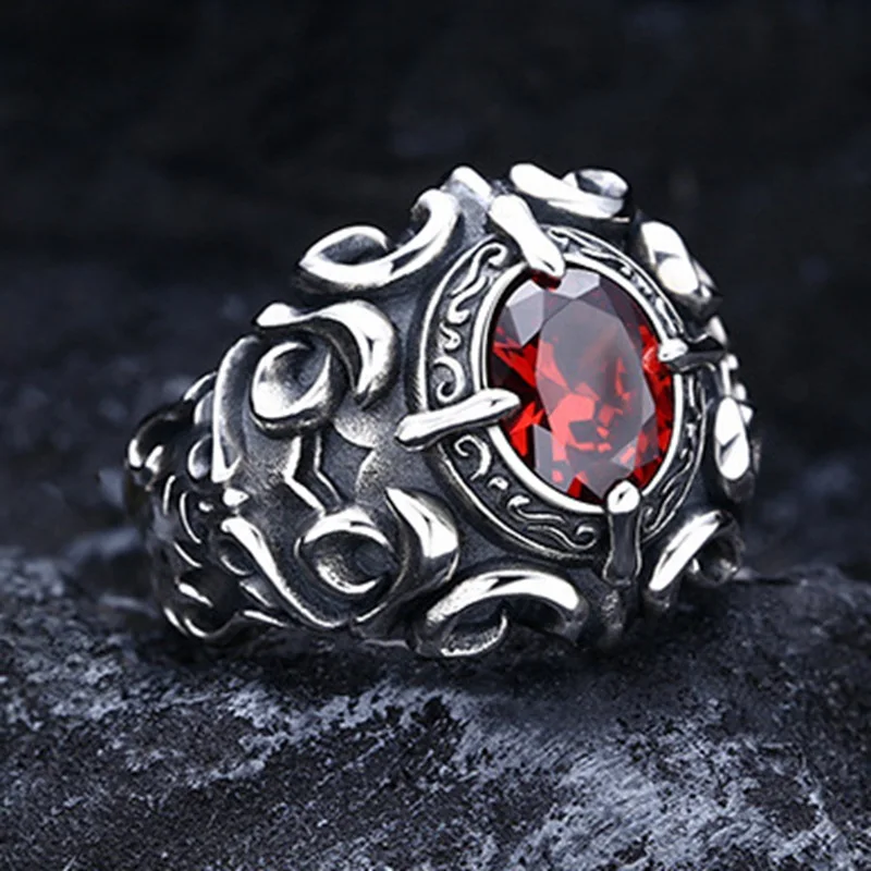 Retro Red Heart Crusades Vine Ring Dla Mężczyzn Kobiet Dark Gothic Vintage Open Ring Punk Akcesoria Designerska Biżuteria Unisex Prezent