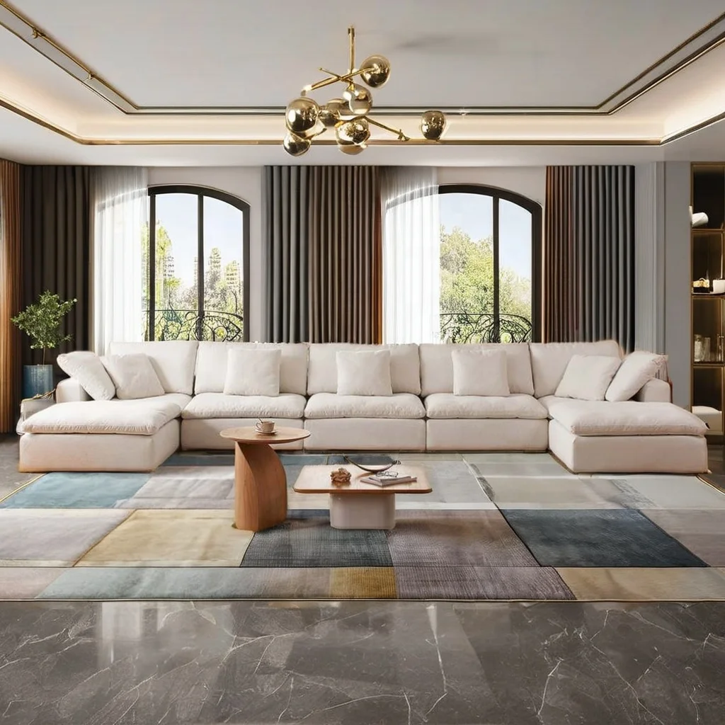 Cozy Cream Style Removable Cover Indoor Sectional  Sofa Modular Sofa Set Furniture Cloud Couch