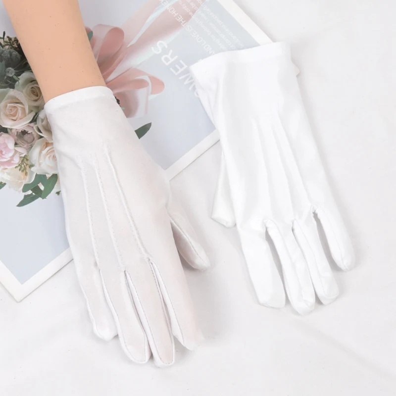 Women White Formal Gloves Honor Guard Gloves Guard Santa Men Inspection Full Finger Work Driving Jewelry Butler Lady Golf Gloves