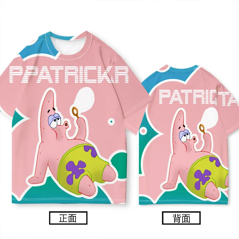 2026 New Children's Popular SpongeBob SquarePants Short Sleeved Men's Anime 3D Printed Loose Fit Parent-child T-shirt